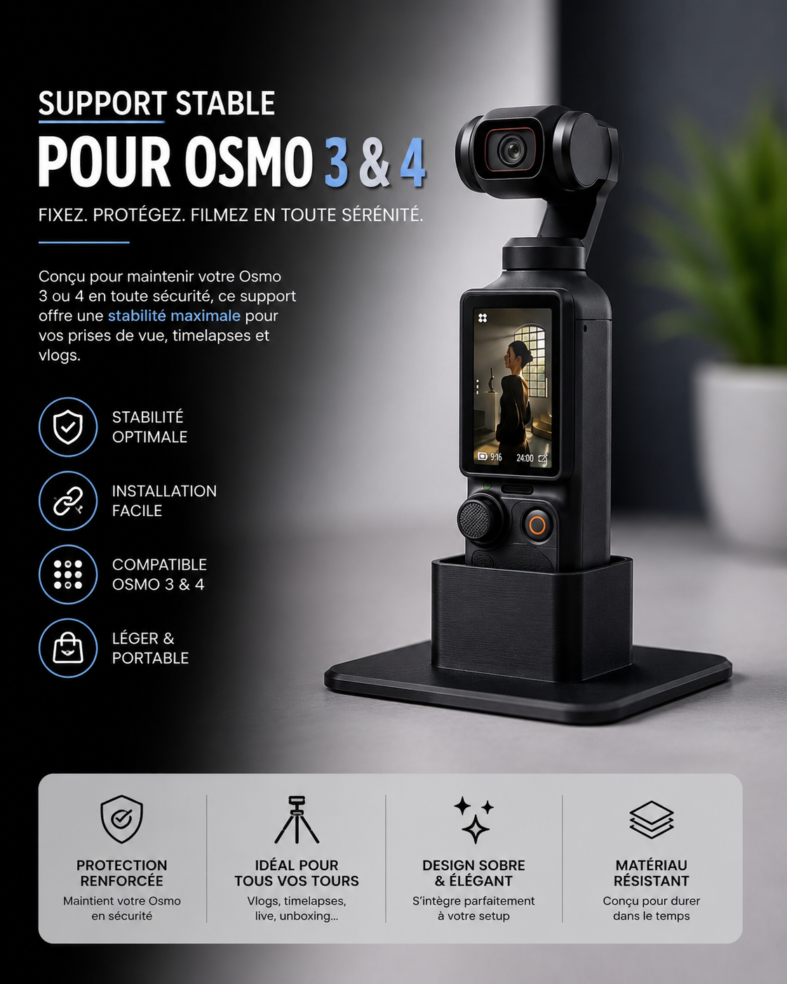 Support Dji osmo pocket 3 et 4